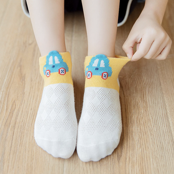 love, charlotte - 小汽車點膠室內防滑網點短筒襪-5 雙一組