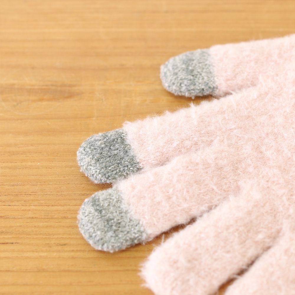 日本 TOMO - 大人可觸控短絨保暖手套-笑臉-芥黃