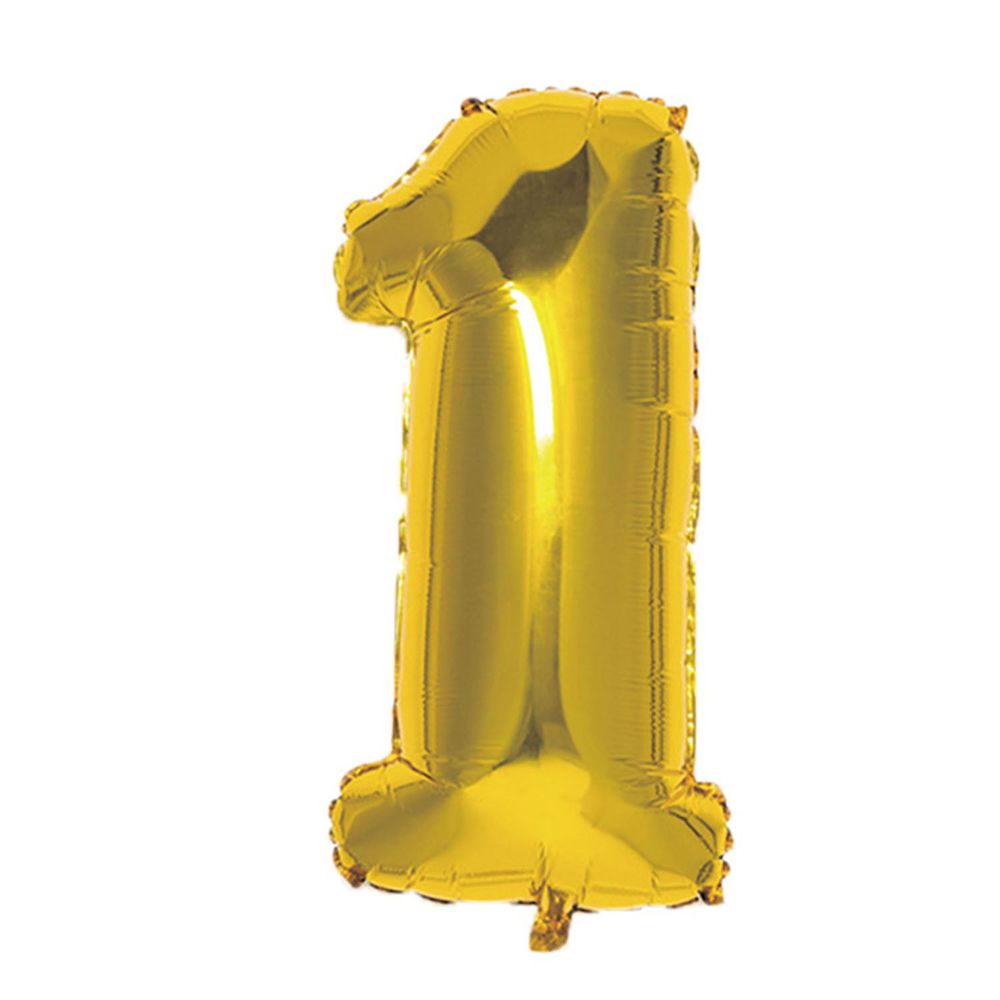 akachan honpo - 數字氣球-金色1-鋁箔氣球×1個・吸管×1枝