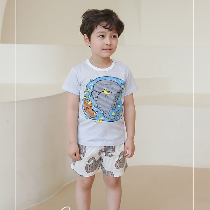 正韓 Puco - 超優質嬰幼兒/兒童短袖100% 有機棉家居服/睡衣-大象消暑