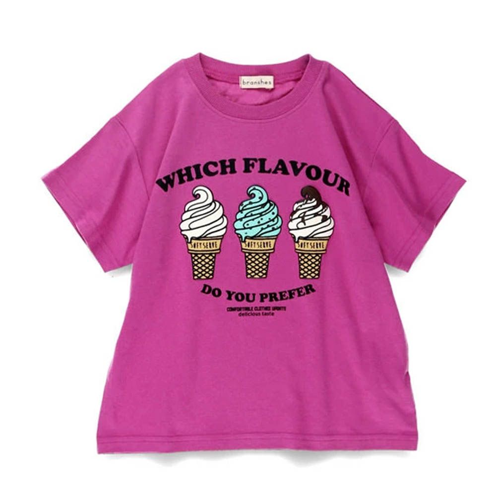 接觸涼感 夏季印花短袖上衣-三隻霜淇淋-桃粉