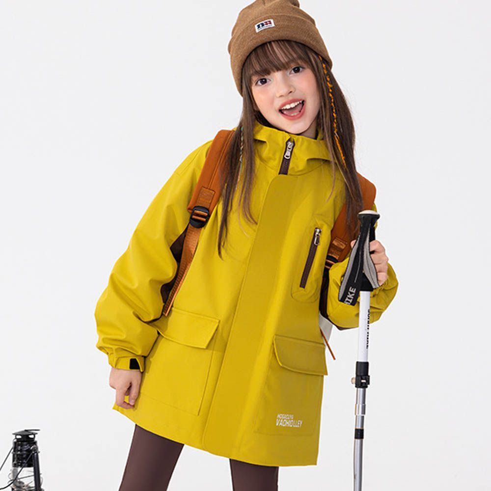 防風防水高領連帽款衝鋒外套-檸檬黃