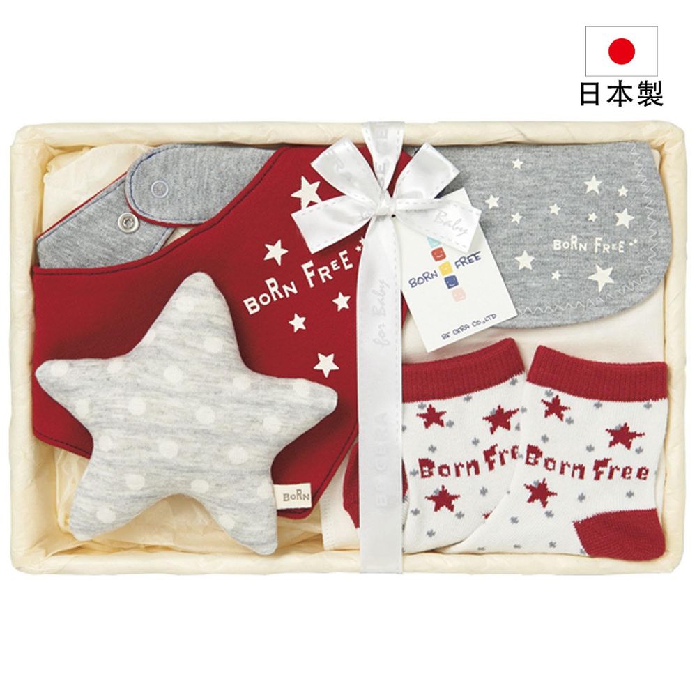 akachan honpo - 日本製幼兒用品禮盒-星星-紅色 (吸汗背巾:50~70cm 圍兜:60~70cm 襪子:11~13cm)