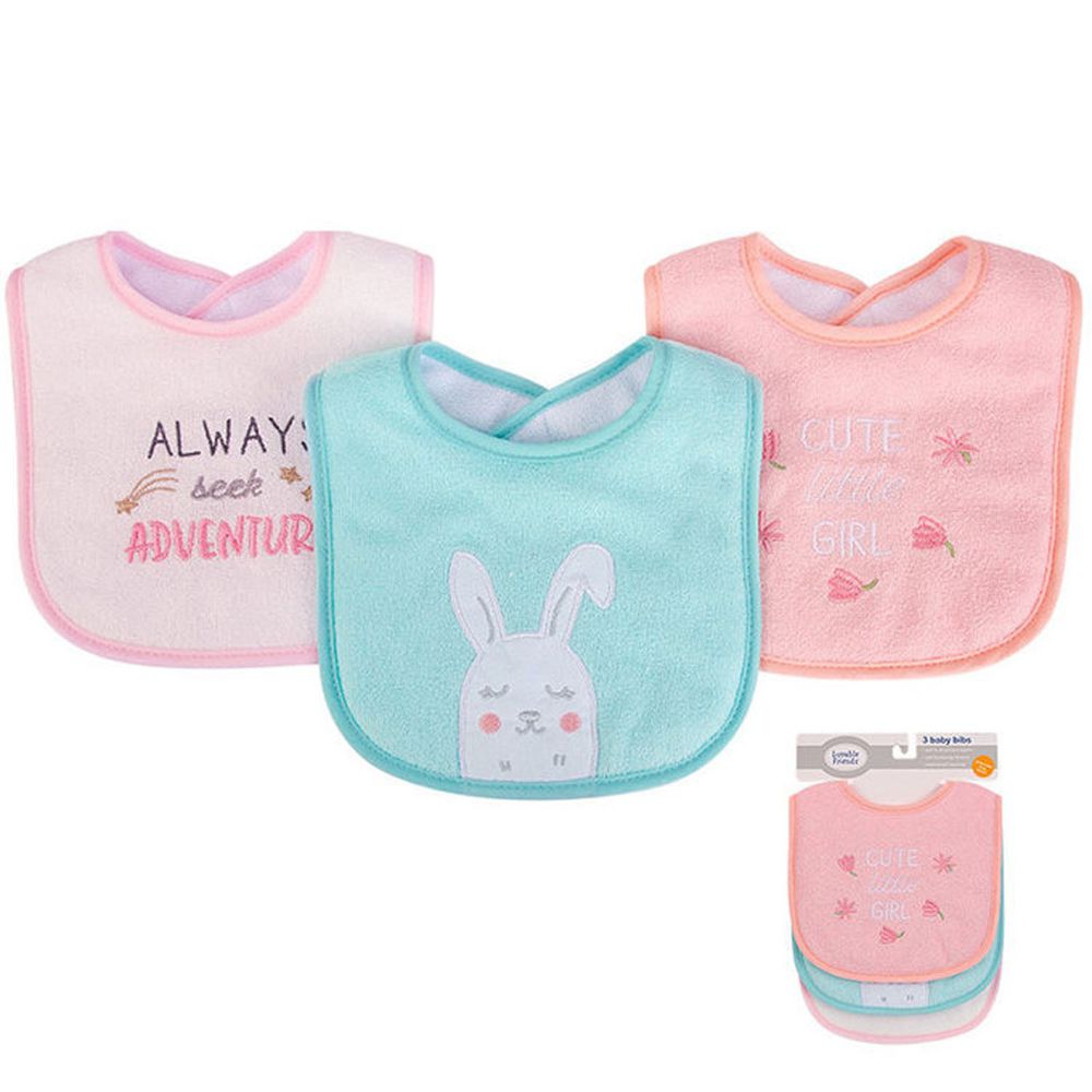 美國 Luvable Friends - 甜蜜寶貝嬰幼兒雙層吸水口水巾圍兜3入組-兔兔寶貝