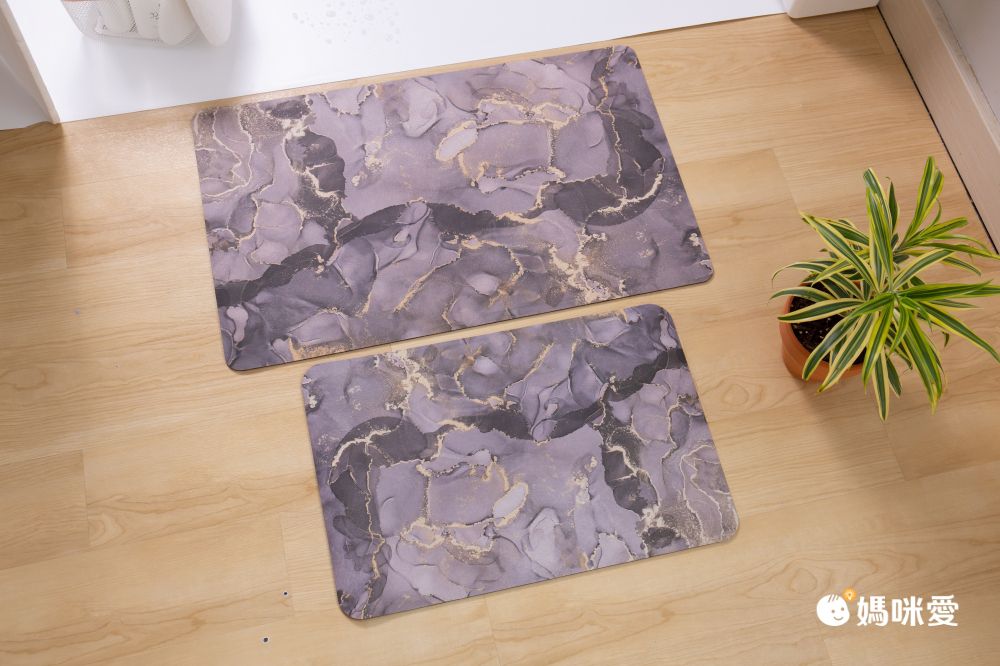 上田屋 - 連續踩踏瞬吸乾爽科技絨腳踏墊/地墊/防霉抗菌快乾好洗/柔軟彈性材質-大理石紋-深灰 (50x80x0.5cm±5%)