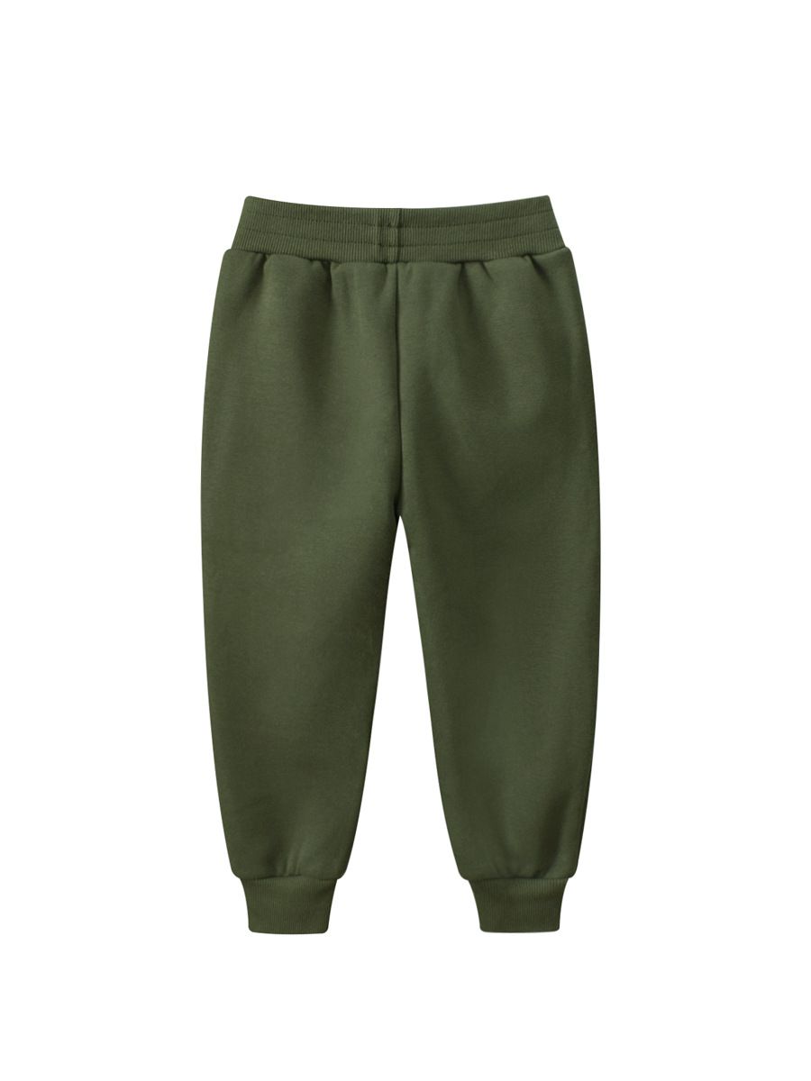 加絨混棉腰鬆緊長褲-GOOD MOOD-軍綠色