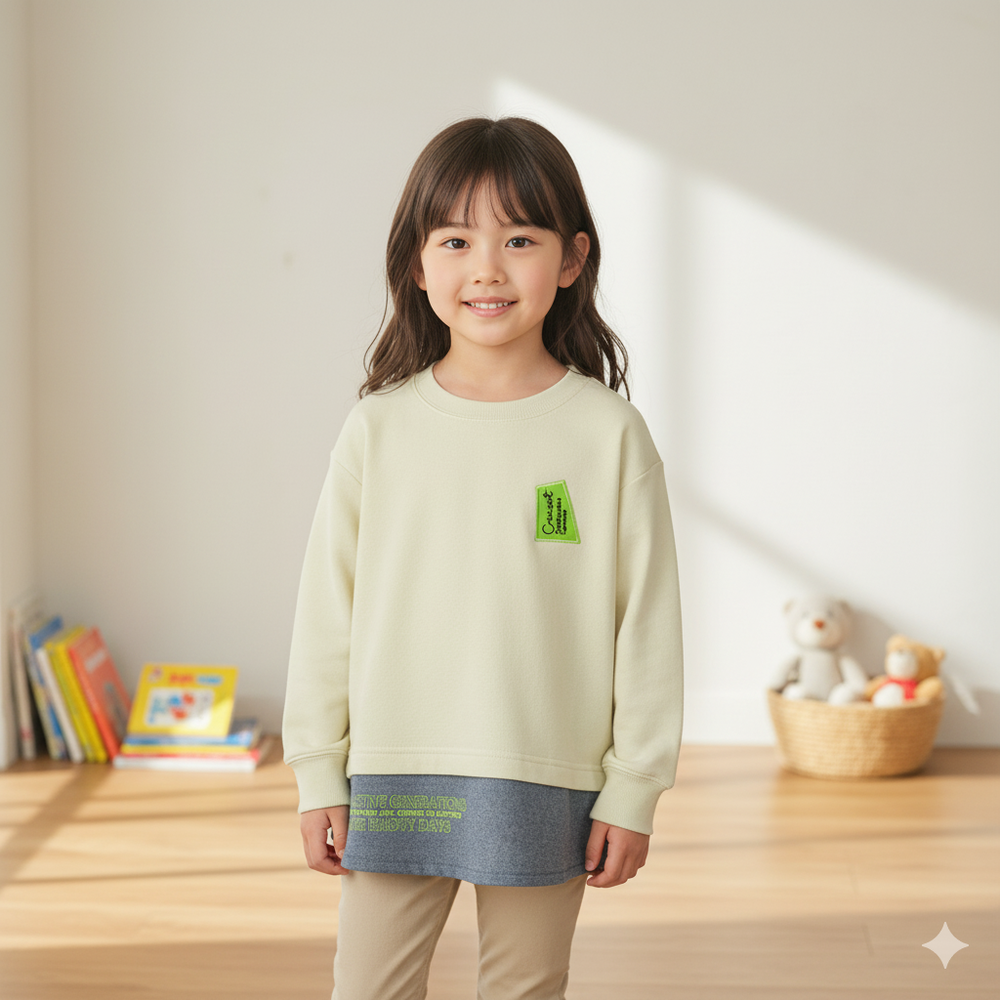 休閒上衣-下擺拼接-淺卡其色