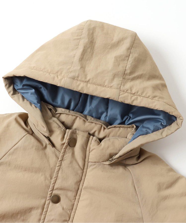 日本 BREEZE - 鋪棉保暖連帽外套-異色拼接-綠x藍