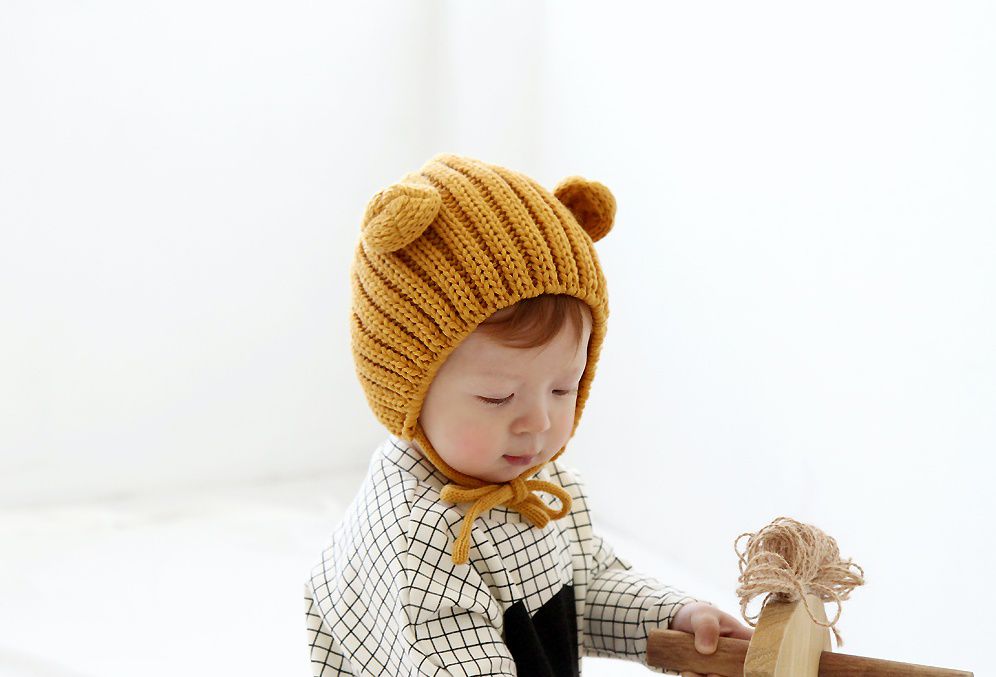 韓國 Babyblee - 小熊耳朵針織毛線帽-黑 (FREE)