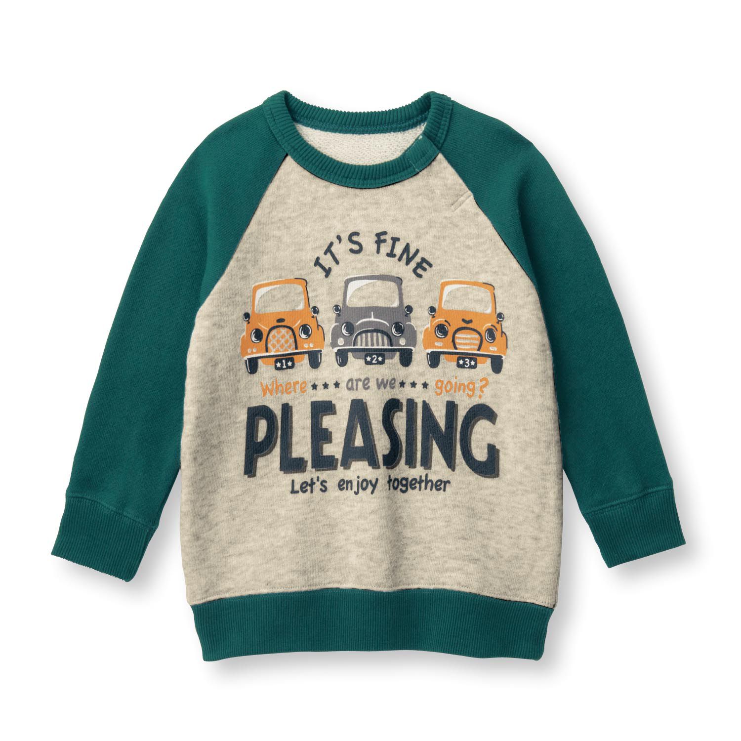 日本千趣會 - (小童) 純棉裏毛長T-復古汽車-綠