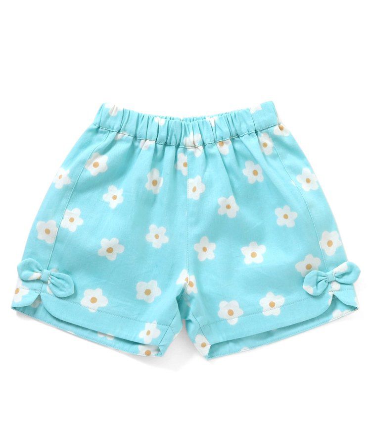 日本 apres les cours - 滿版印花夏天短褲(4分丈)-小花-水藍