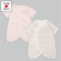 akachan honpo - 新生兒7分袖蝴蝶裝2件組-綁帶款小花-粉紅色 (50~60cm)