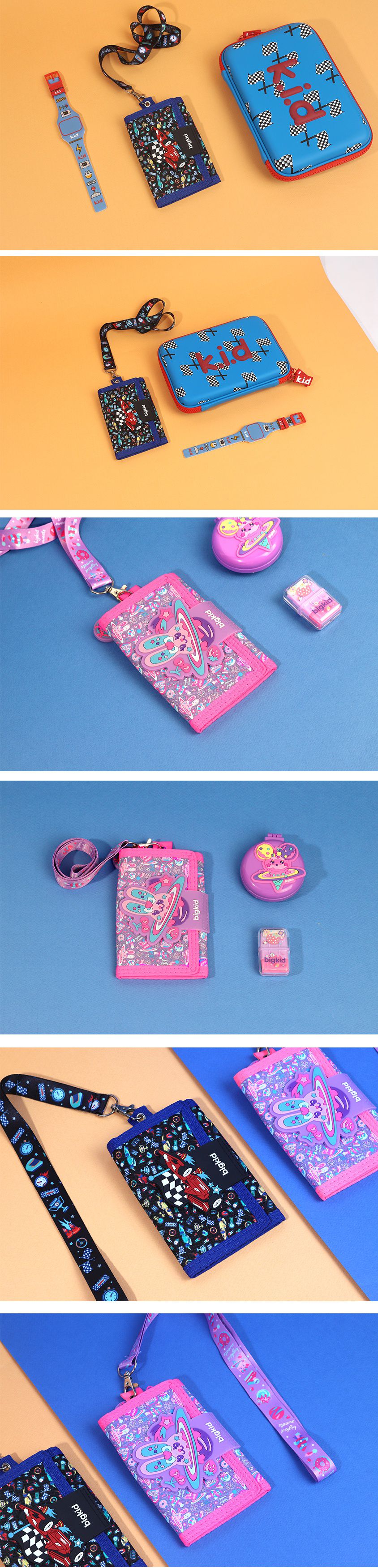 韓國 bigkid - 3摺錢包/皮夾(附吊繩)-魔幻恐龍 (折疊時：13.5×9cm／展開後：26.5cm／吊繩長：35cm)