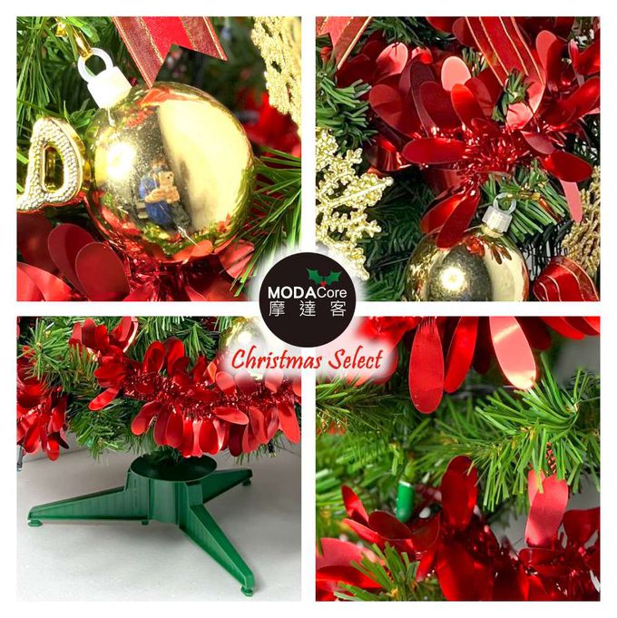 MODACore 摩達客 - 摩達客耶誕-3尺/3呎(90cm)特仕幸福型裝飾綠色聖誕樹 (綺紅金雪系配件)超值組含全套飾品不含燈/本島免運費
