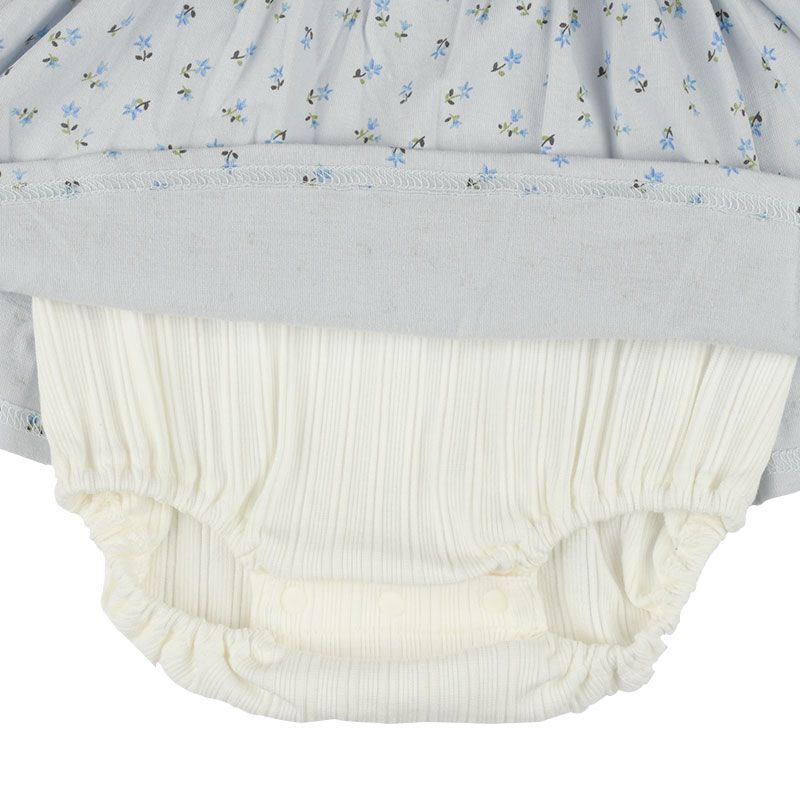 akachan honpo - 長袖外出包屁衣-小花-淺藍色