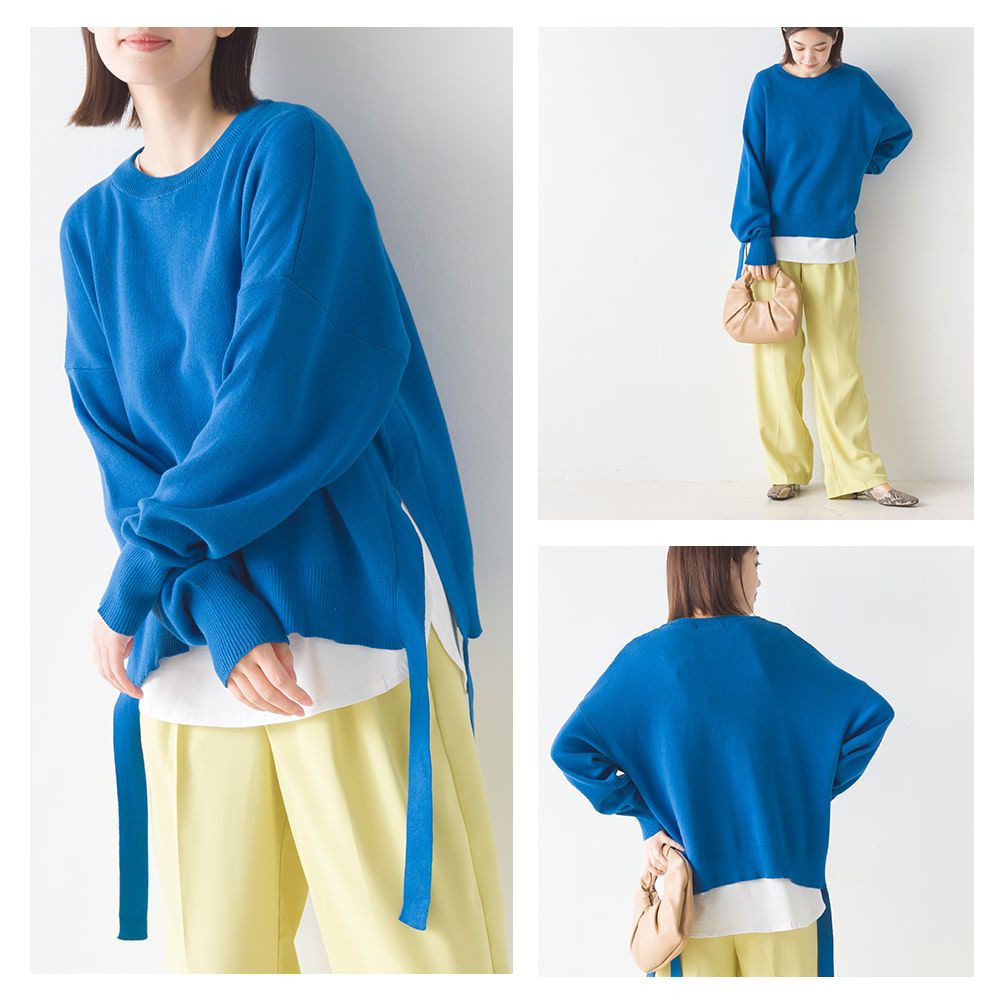 日本 OMNES - 浪漫側紐結兩件式針織上衣-深可可