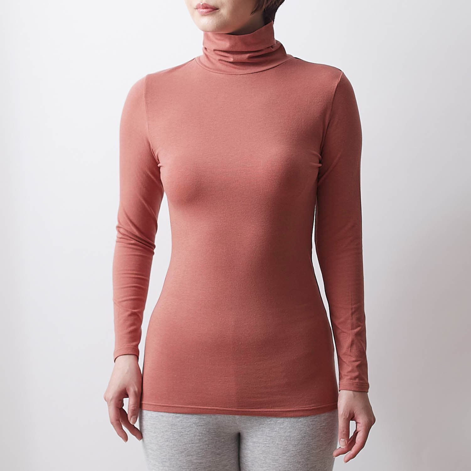 日本千趣會 - 95%棉 高領舒膚長袖發熱衣-媽媽-深灰