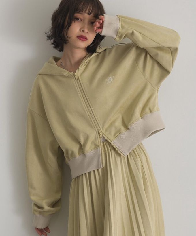 日本 ELENCARE DUE - 麂皮俐落雙拉鍊短版連帽外套-炭灰