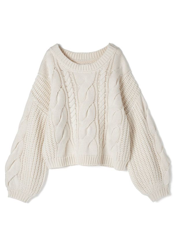 日本 GRL - 不規則編織紋圓領針織毛衣-米