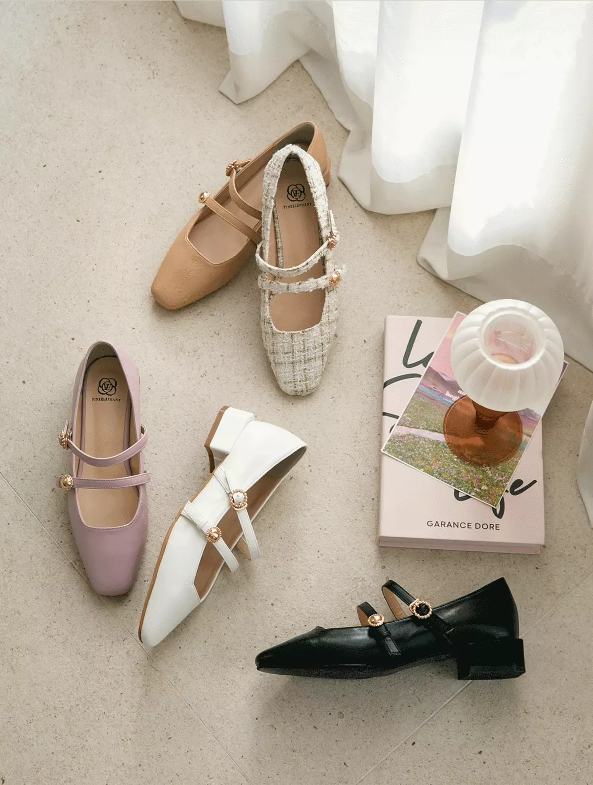 韓國 PINKELEPHANT - 可愛蝴蝶結方頭矮跟鞋(3cm)-淺紫