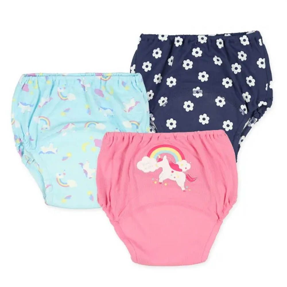 三層密縫式學習褲3件組-獨角獸/花朵-粉紅&藍