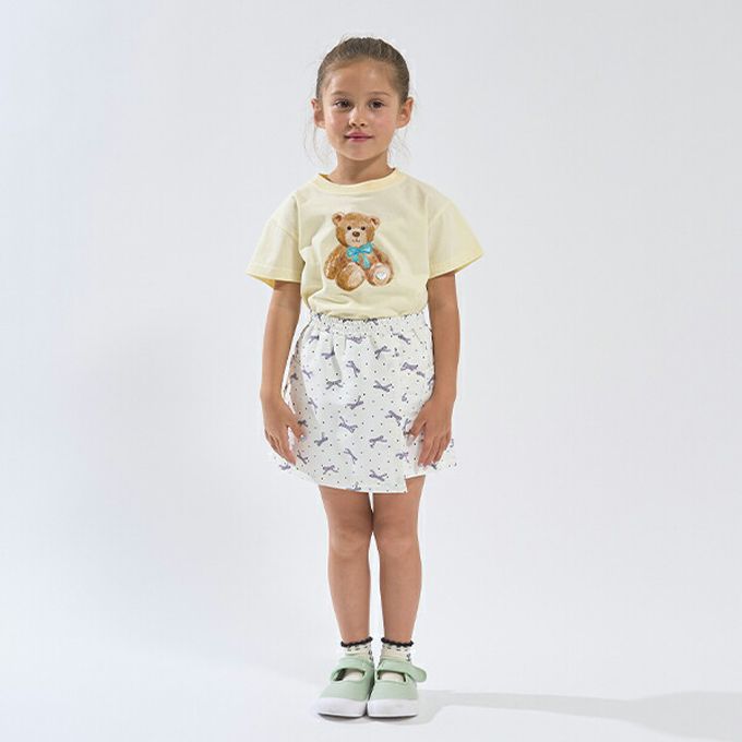 日本 Lycee mine - 100%棉 甜蜜印花短袖上衣-緞帶櫻桃-米白