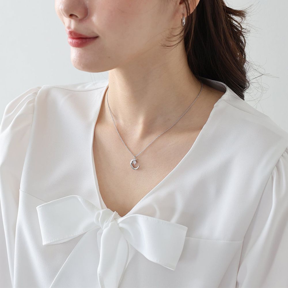 韓國製 甜美月亮星星造型項鍊-銀