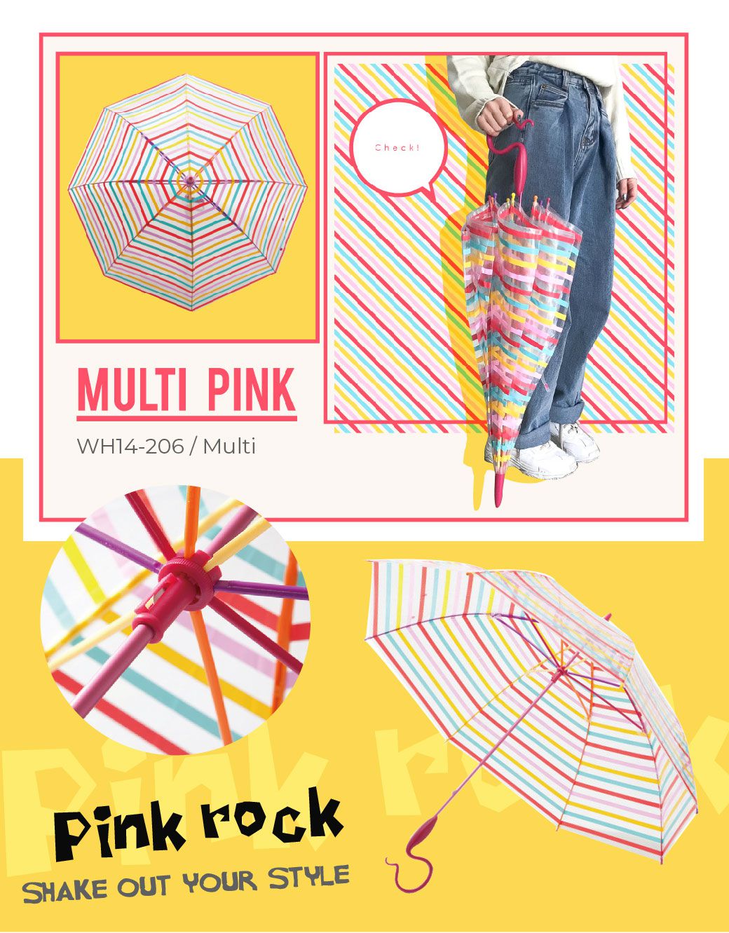 日本Caetla - Evereon 可替換式環保輕量傘-糖果條紋-糖果粉