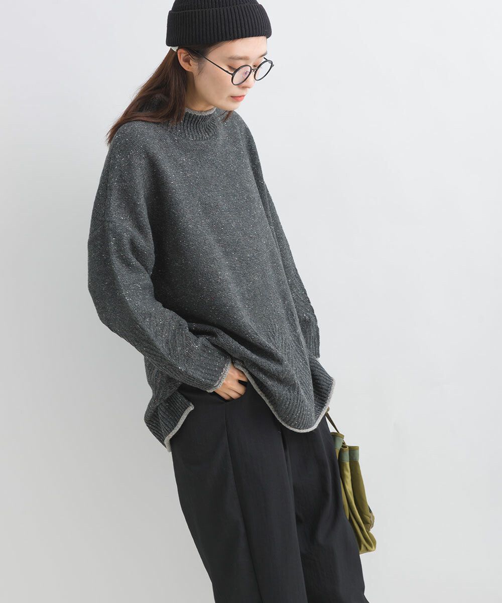 日本女裝代購 - 葉子紋編織滾邊針織毛衣-咖啡