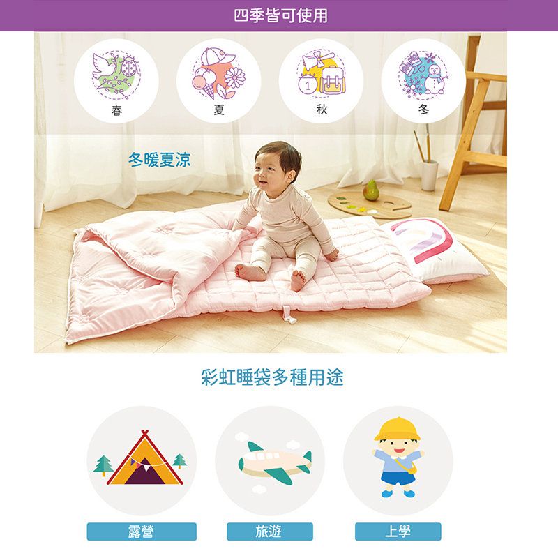 正韓Hello HiZoo - 純手工製莫代爾防蟎抗菌彩虹兒童睡袋(枕頭+睡墊+被子)-銀藍灰