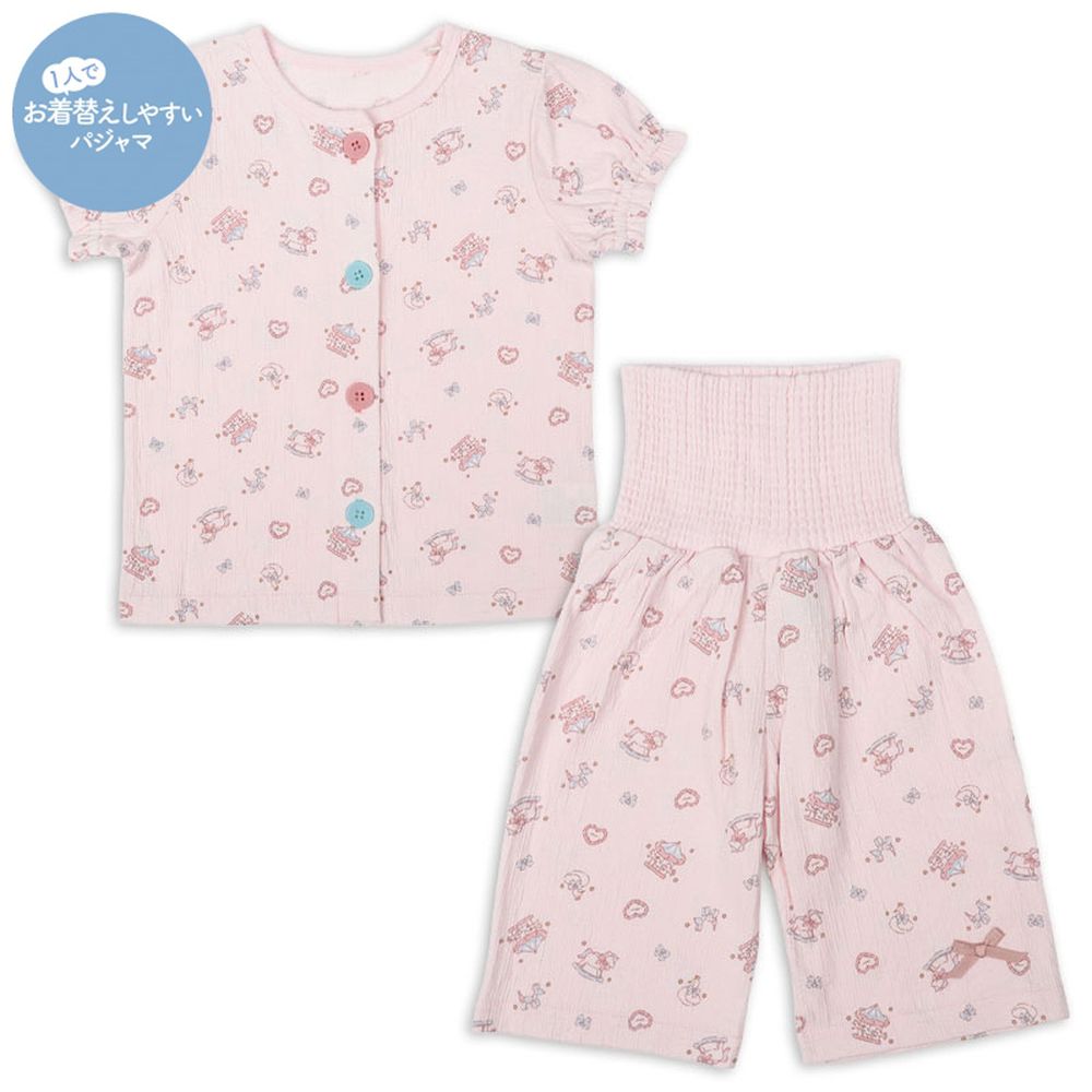 短袖家居服 穿衣練習-前開式 遊樂園-粉紅色