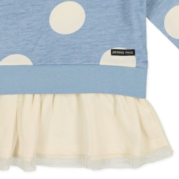 日本西松屋 - 異材質拼接長袖上衣-點點-粉