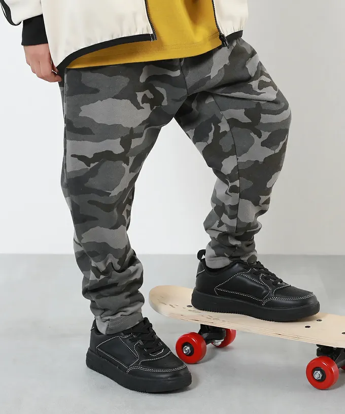 日本 devirock - 100%棉 活力休閒裏毛長褲-迷彩-灰