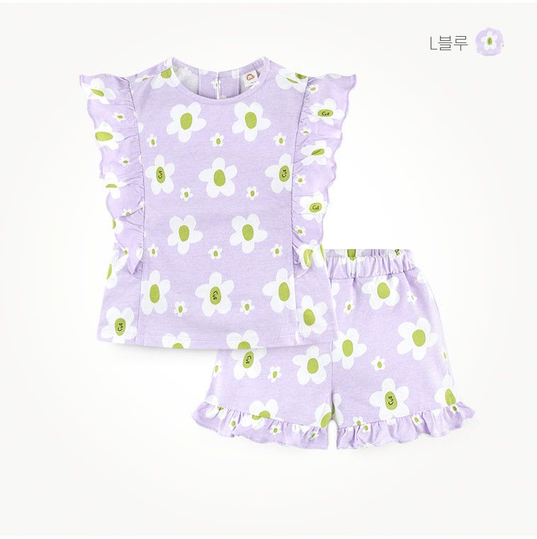 韓國 milk mile - 滿版花朵荷葉點綴套裝-黃X白花