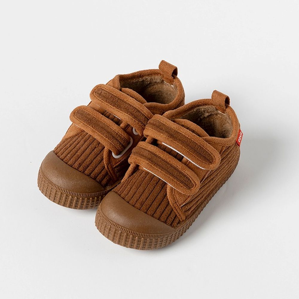 保暖刷毛腳趾保護防滑休閒鞋-焦糖咖啡