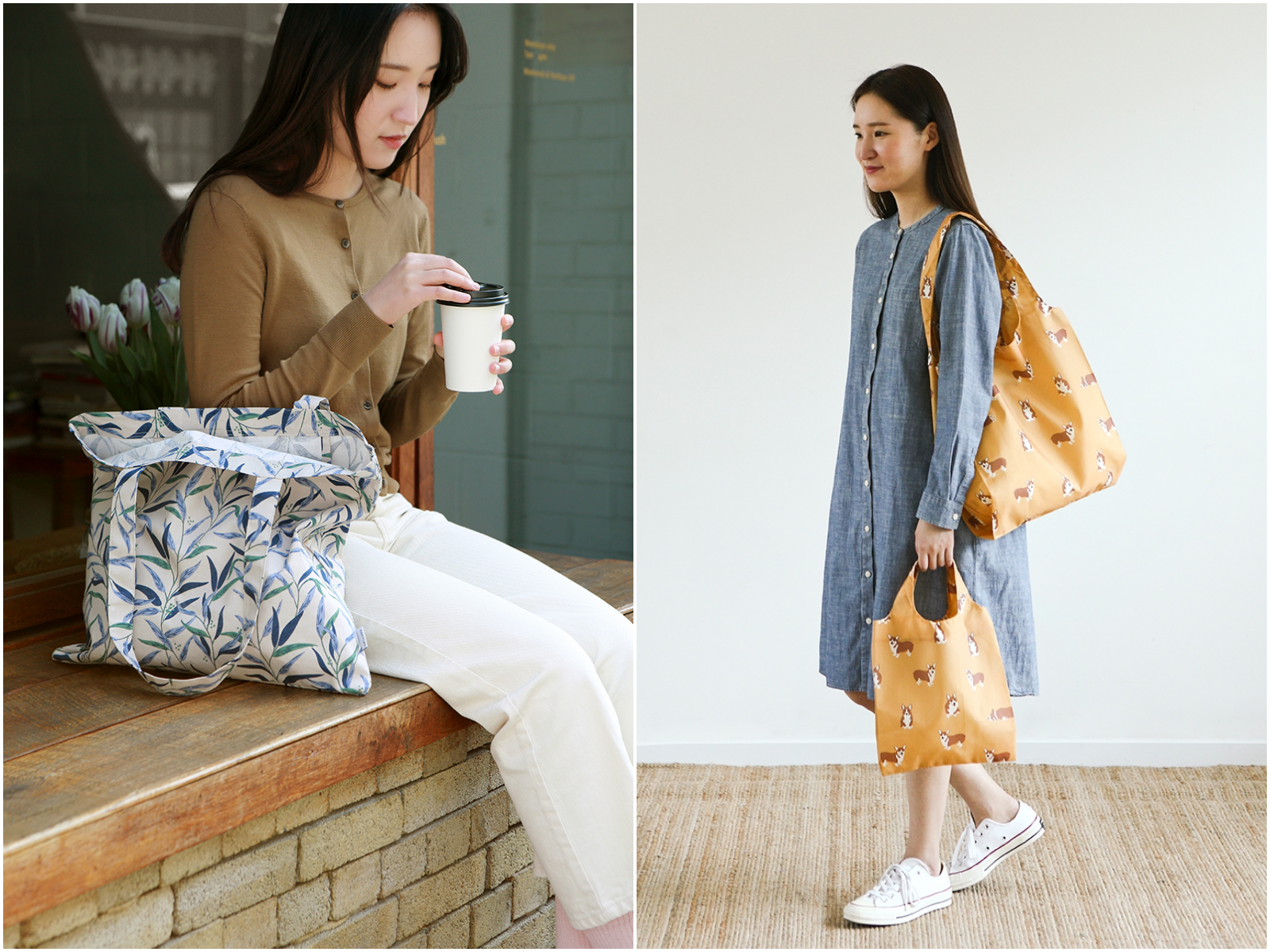 韓國 Dailylike｜綁帶帆布大型購物袋 ✿ 防水、耐重50kg、容量大