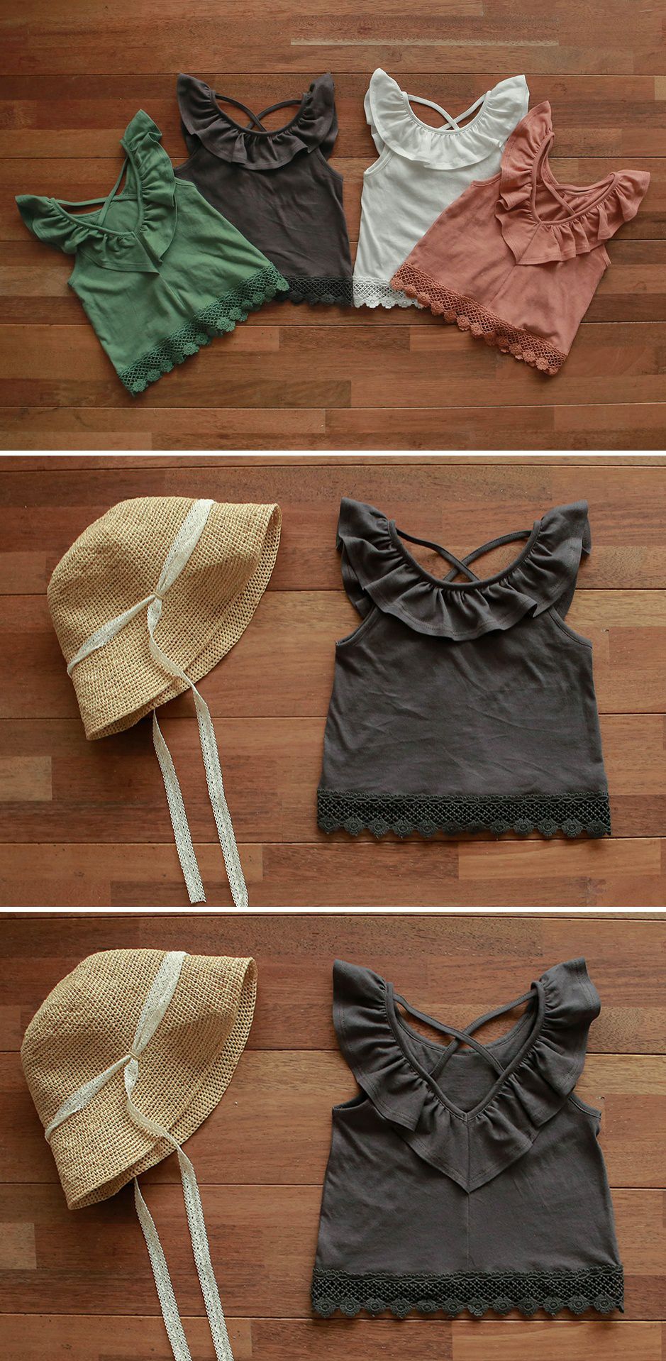 韓國 PuellaFLO - 荷葉圓領菱格鏤空露背上衣-深灰