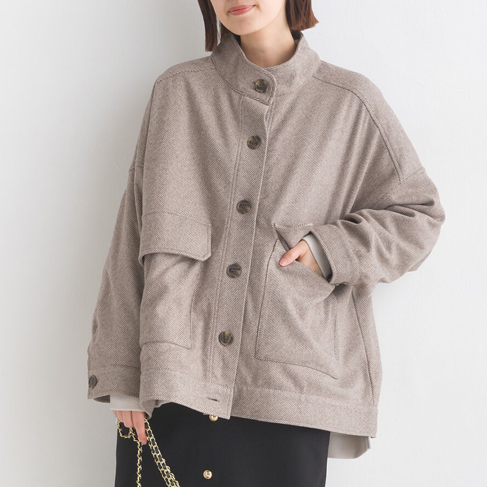 人字紋休閒口袋俐落短版大衣外套-淺咖啡