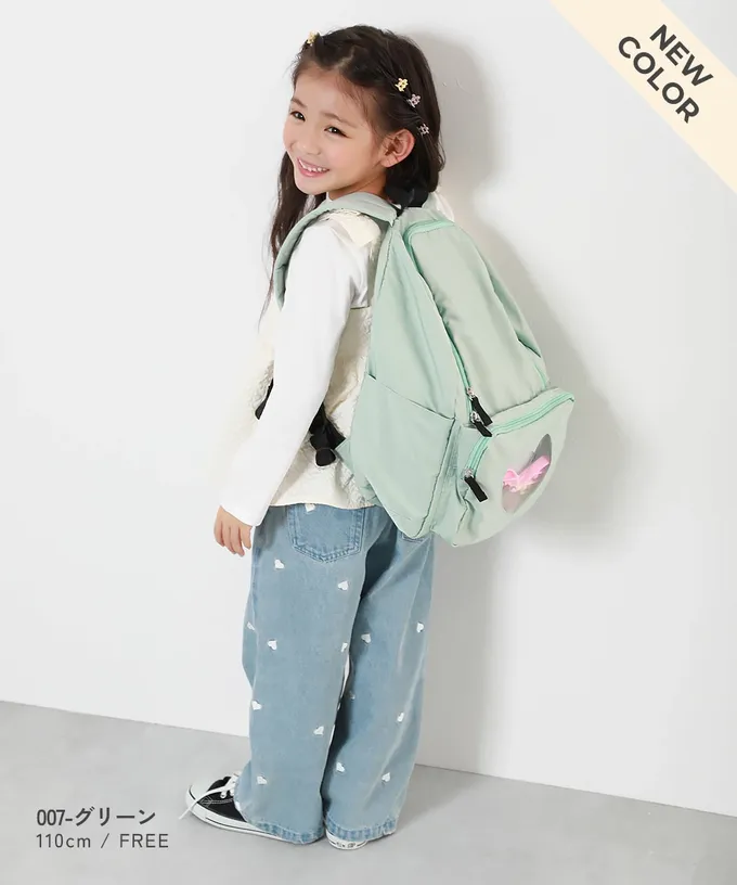 日本 devirock - 心型透明窗(娃包口袋)輕巧大容量後背包-附鏡子-冰藍