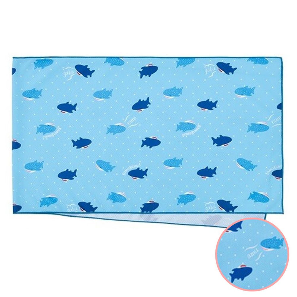 日本 LIV HEART - 抗UV水涼感巾(附收納罐)-鯨鯊兄弟-水藍 (30x100cm)