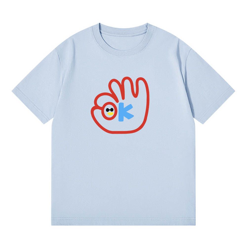 純棉寬版印花T恤-樂趣OK-藍色