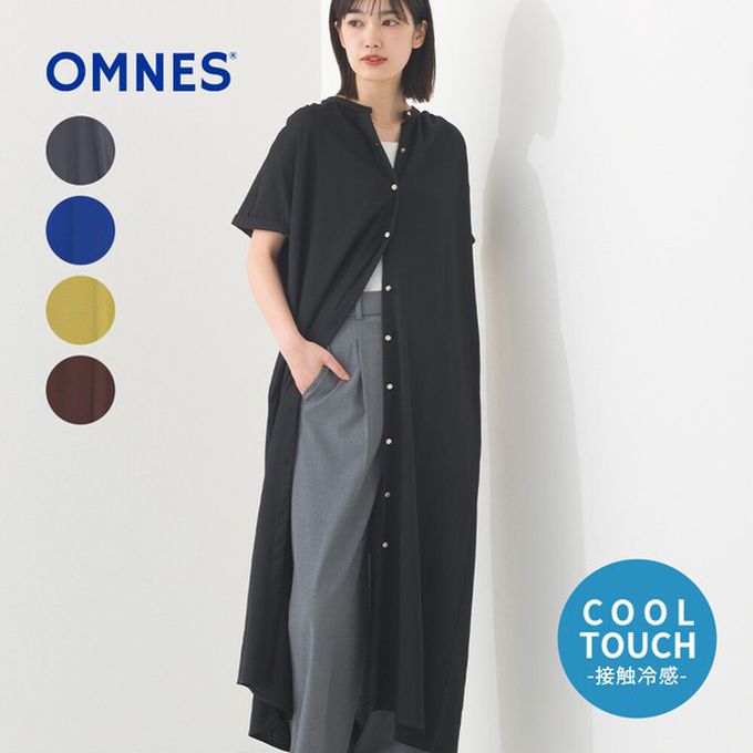 日本 OMNES - 接觸涼感 氣質金釦襯衫式短袖洋裝-白