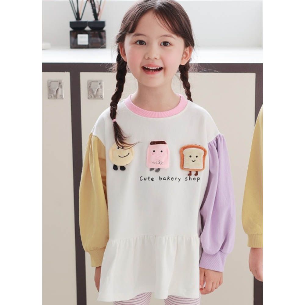 Coco rabbit 吐司餅乾裝飾長袖迷你洋裝-芥黃X淺紫