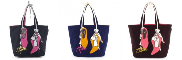 mis zapatos - 肩揹美腿包(棉布)-蝴蝶結綁帶高跟鞋-NV海軍藍 (33*30*15cm)