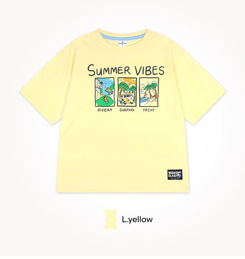 盛夏度假插畫短袖上衣-黃