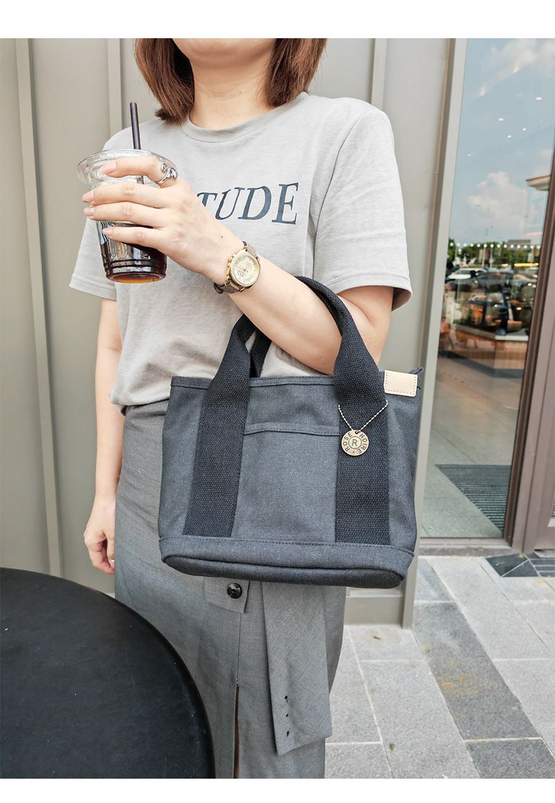 加厚大容量帆布手提包/便當袋-拉鍊款-深藍色 (21x15x23cm)