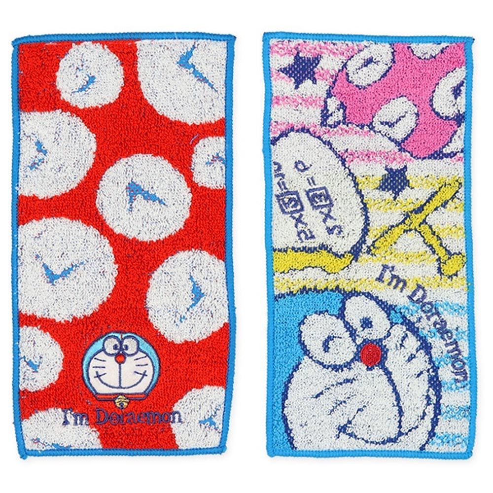 日本西松屋 - 純棉上學擦手巾/手帕(2入組)-哆啦A夢-藍 (10×20cm)