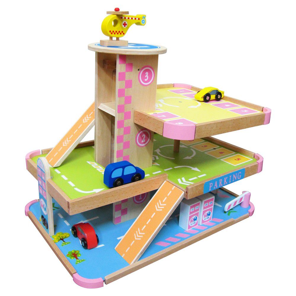 Kikimmy - 木製豪華立體停車場玩具組-46x31x37.5cm