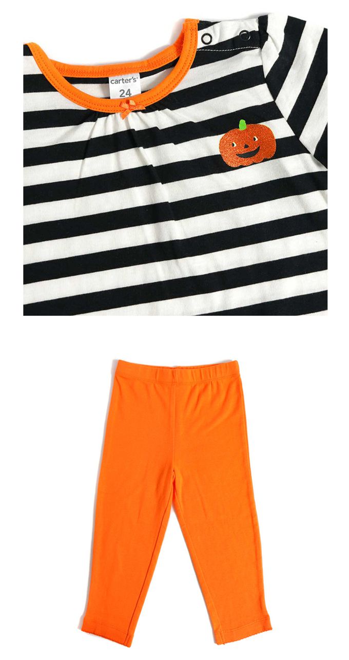美國 Carter's - 南瓜刺繡條紋洋裝+長褲2件組 (24 M)