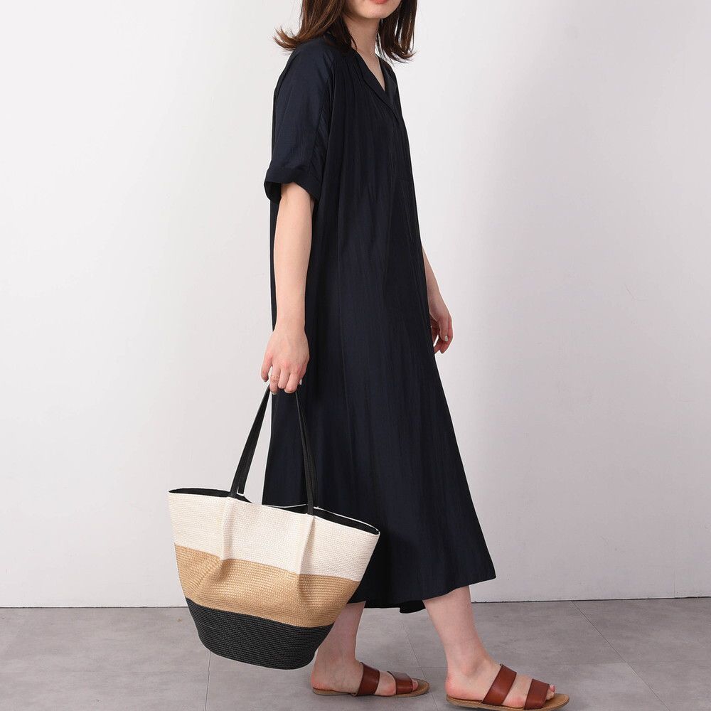 日本 COOCO - 三配色大容量托特手提包-灰米咖 (21x30x15cm)